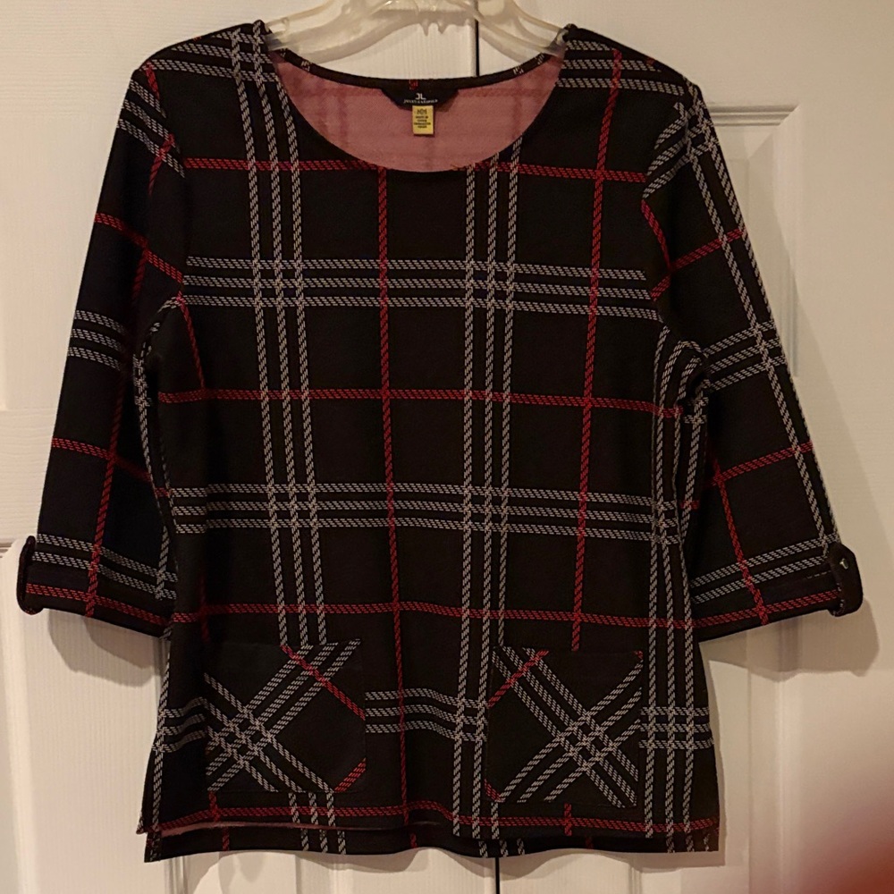 Jules & Leopold Black Plaid Long Sleeve Top with Red & Gray Windowpane